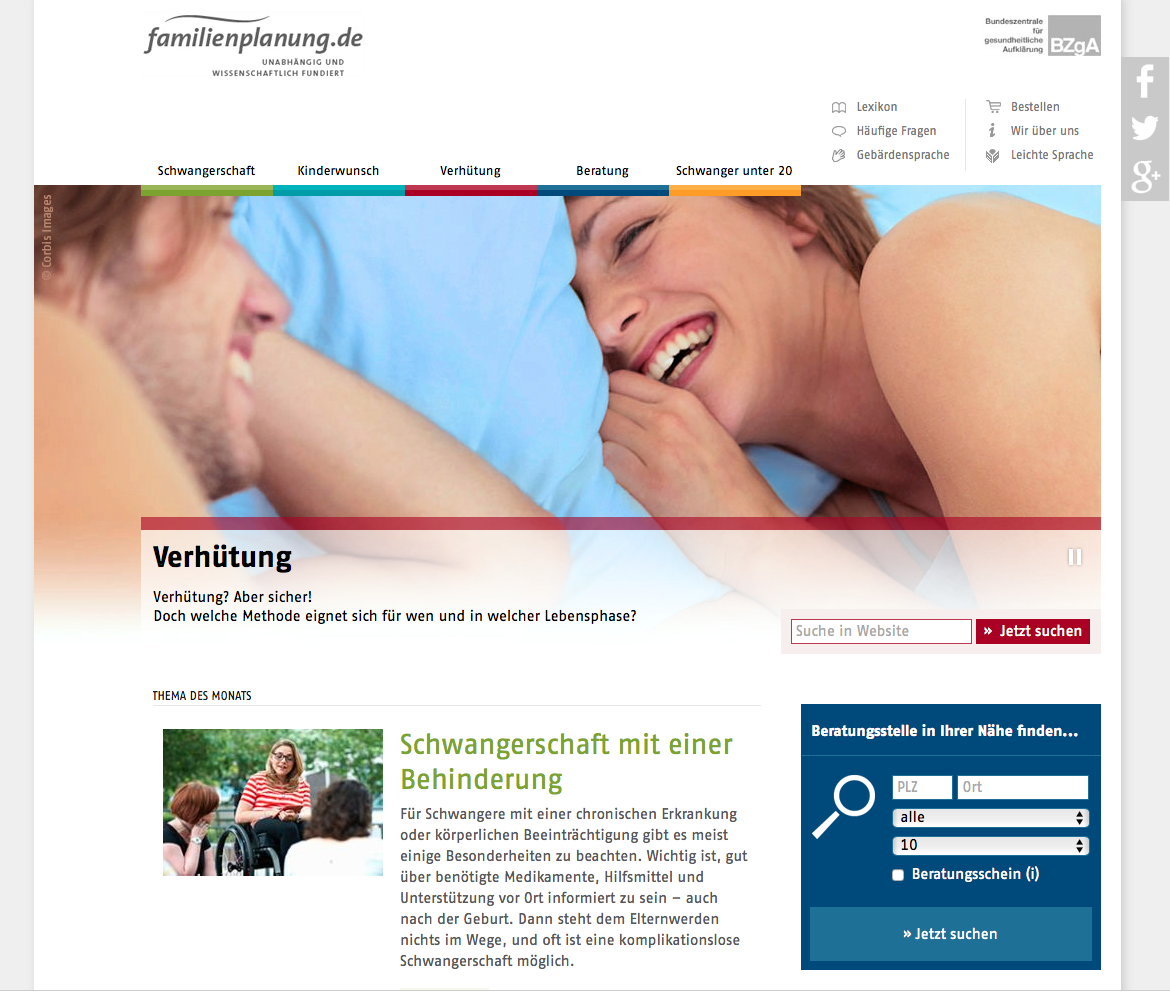 Abbildung Internetseite www.familienplanung.de
